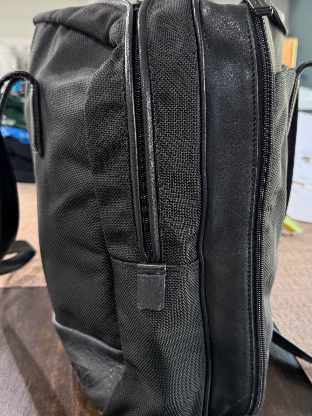 Tumi Vintage Black Ballistic Nylon and Leather City Q Tote